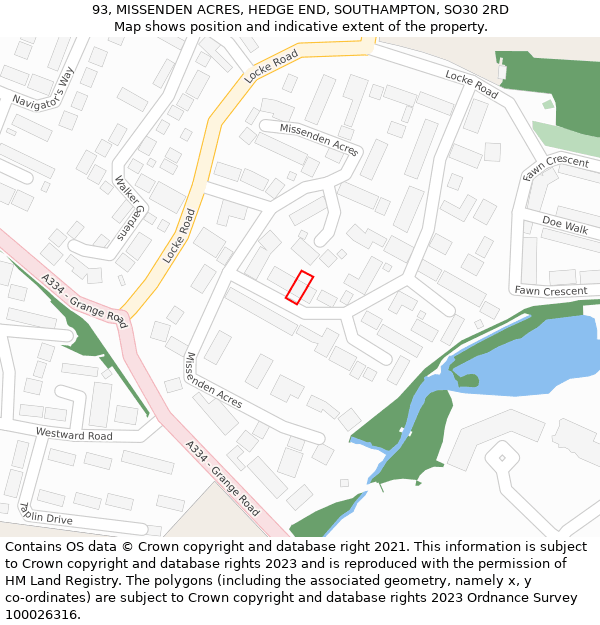 93, MISSENDEN ACRES, HEDGE END, SOUTHAMPTON, SO30 2RD: Location map and indicative extent of plot