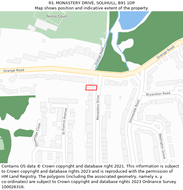 93, MONASTERY DRIVE, SOLIHULL, B91 1DP: Location map and indicative extent of plot