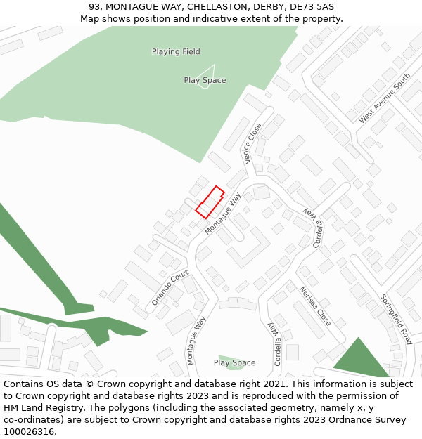 93, MONTAGUE WAY, CHELLASTON, DERBY, DE73 5AS: Location map and indicative extent of plot