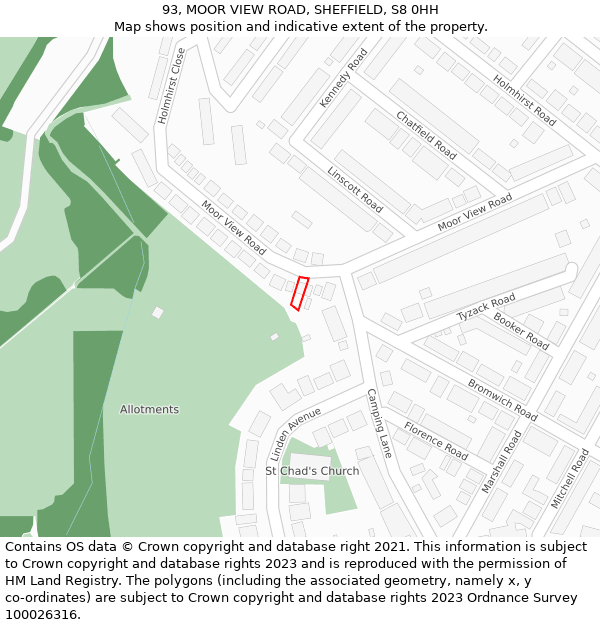 93, MOOR VIEW ROAD, SHEFFIELD, S8 0HH: Location map and indicative extent of plot