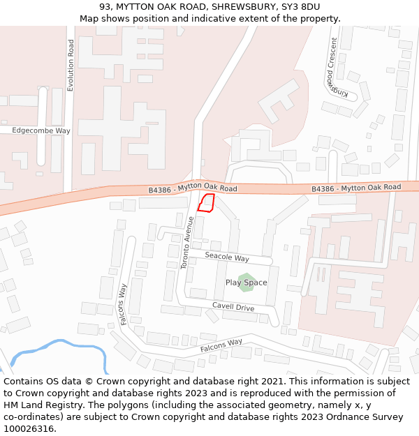 93, MYTTON OAK ROAD, SHREWSBURY, SY3 8DU: Location map and indicative extent of plot
