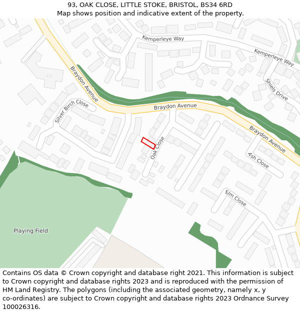 93, OAK CLOSE, LITTLE STOKE, BRISTOL, BS34 6RD: Location map and indicative extent of plot