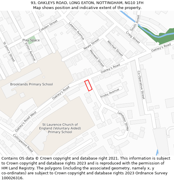 93, OAKLEYS ROAD, LONG EATON, NOTTINGHAM, NG10 1FH: Location map and indicative extent of plot