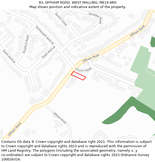 93, OFFHAM ROAD, WEST MALLING, ME19 6RD: Location map and indicative extent of plot