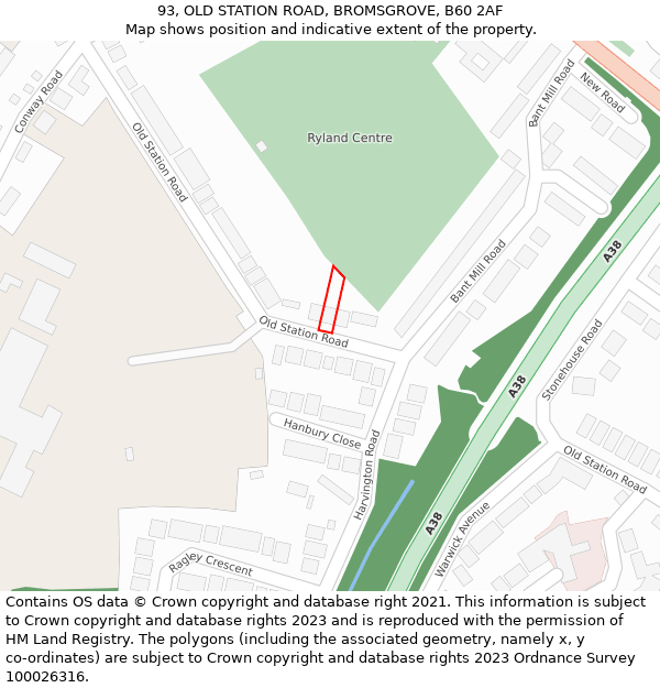 93, OLD STATION ROAD, BROMSGROVE, B60 2AF: Location map and indicative extent of plot