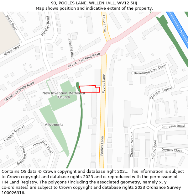 93, POOLES LANE, WILLENHALL, WV12 5HJ: Location map and indicative extent of plot