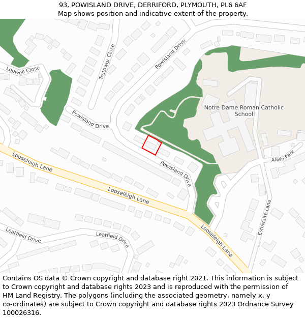 93, POWISLAND DRIVE, DERRIFORD, PLYMOUTH, PL6 6AF: Location map and indicative extent of plot