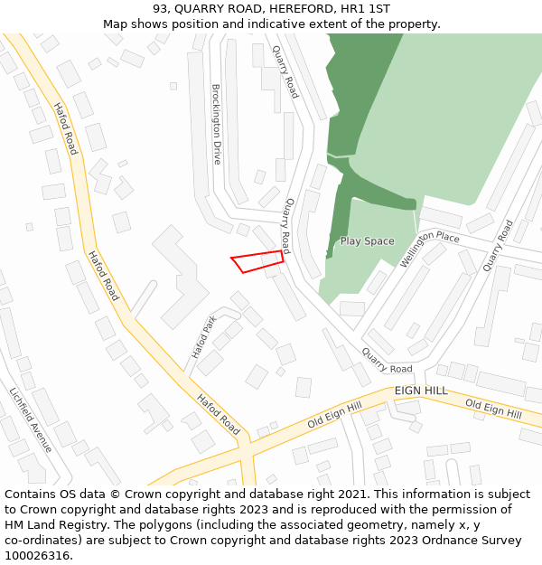 93, QUARRY ROAD, HEREFORD, HR1 1ST: Location map and indicative extent of plot