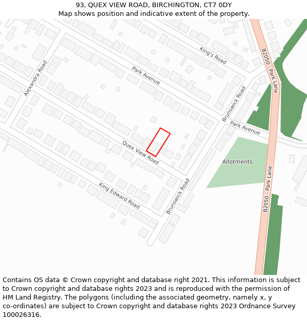 93, QUEX VIEW ROAD, BIRCHINGTON, CT7 0DY: Location map and indicative extent of plot