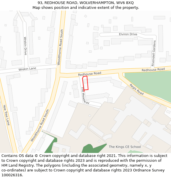 93, REDHOUSE ROAD, WOLVERHAMPTON, WV6 8XQ: Location map and indicative extent of plot