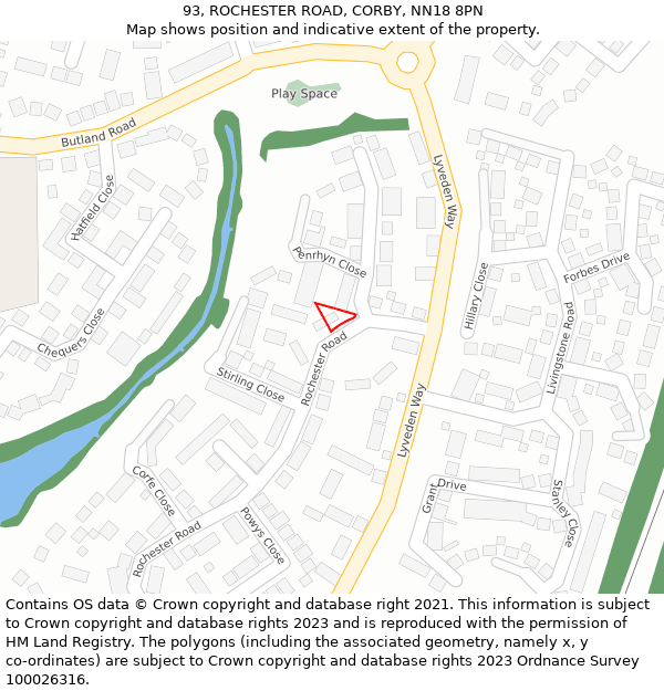 93, ROCHESTER ROAD, CORBY, NN18 8PN: Location map and indicative extent of plot