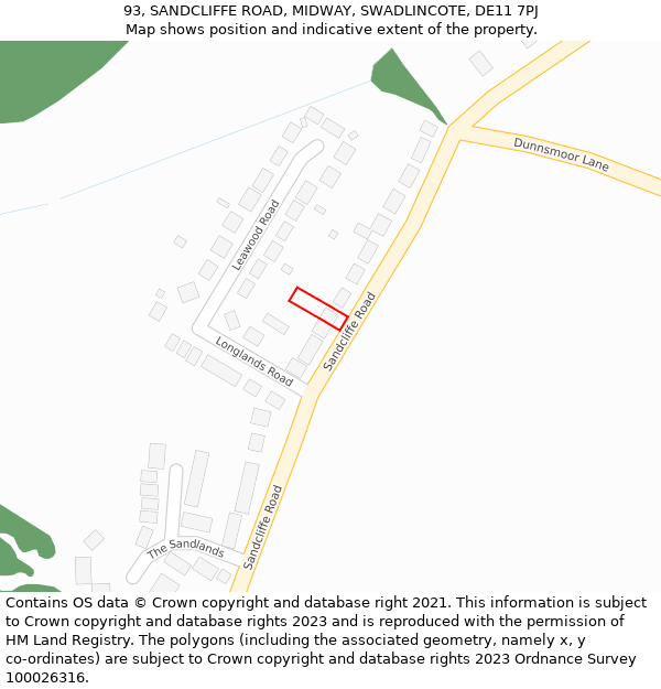 93, SANDCLIFFE ROAD, MIDWAY, SWADLINCOTE, DE11 7PJ: Location map and indicative extent of plot