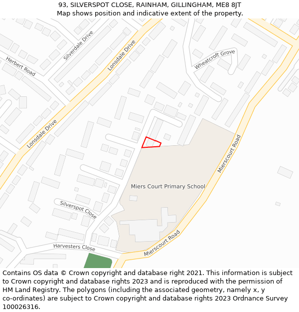 93, SILVERSPOT CLOSE, RAINHAM, GILLINGHAM, ME8 8JT: Location map and indicative extent of plot