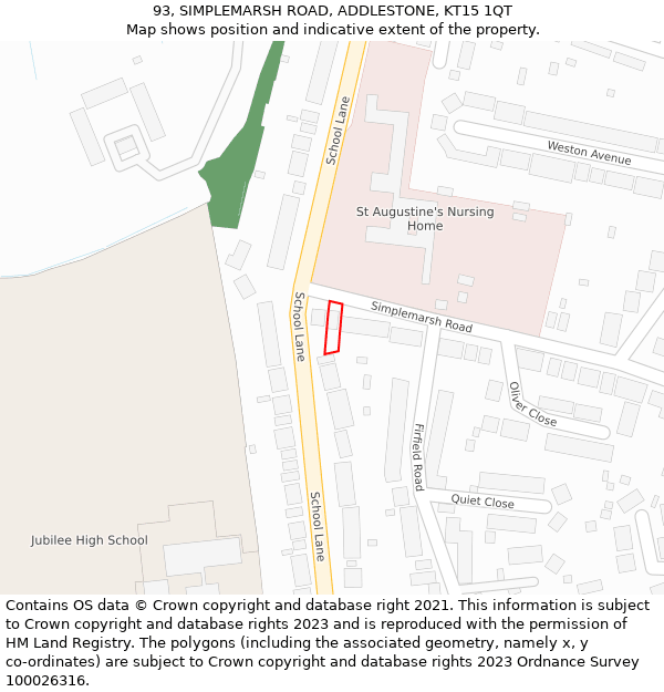 93, SIMPLEMARSH ROAD, ADDLESTONE, KT15 1QT: Location map and indicative extent of plot