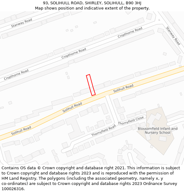 93, SOLIHULL ROAD, SHIRLEY, SOLIHULL, B90 3HJ: Location map and indicative extent of plot