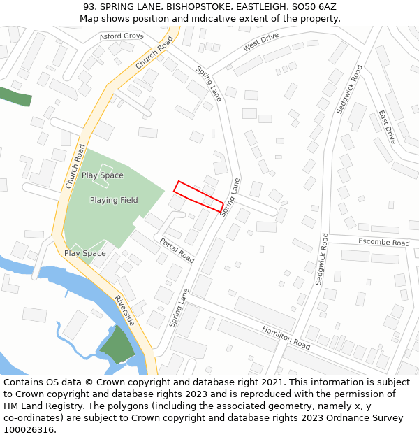 93, SPRING LANE, BISHOPSTOKE, EASTLEIGH, SO50 6AZ: Location map and indicative extent of plot