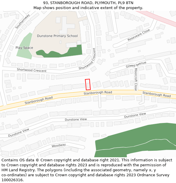 93, STANBOROUGH ROAD, PLYMOUTH, PL9 8TN: Location map and indicative extent of plot