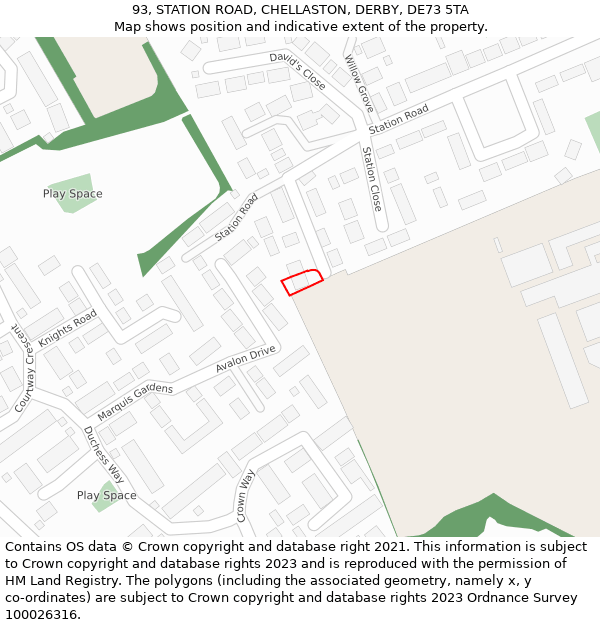 93, STATION ROAD, CHELLASTON, DERBY, DE73 5TA: Location map and indicative extent of plot