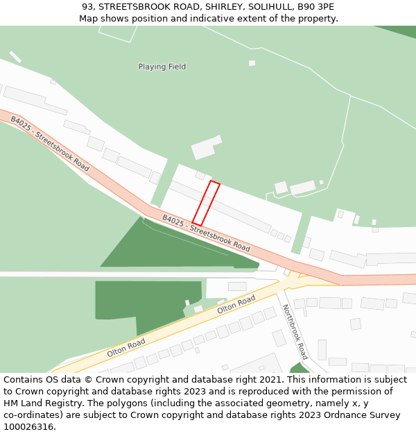 93, STREETSBROOK ROAD, SHIRLEY, SOLIHULL, B90 3PE: Location map and indicative extent of plot