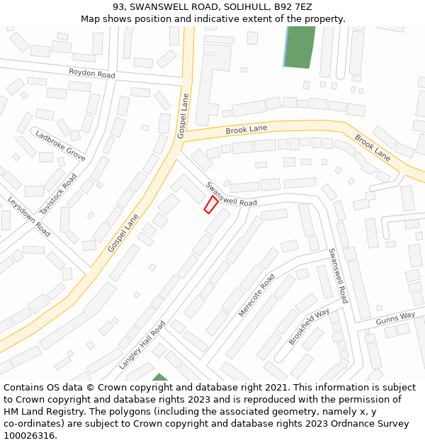 93, SWANSWELL ROAD, SOLIHULL, B92 7EZ: Location map and indicative extent of plot