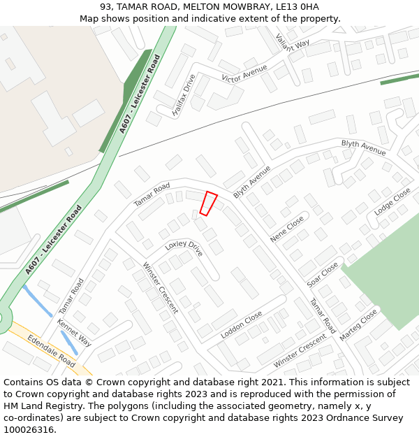 93, TAMAR ROAD, MELTON MOWBRAY, LE13 0HA: Location map and indicative extent of plot