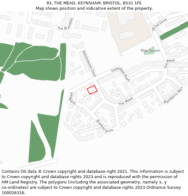 93, THE MEAD, KEYNSHAM, BRISTOL, BS31 1FE: Location map and indicative extent of plot