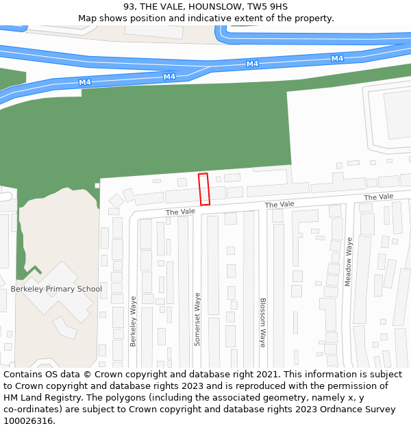 93, THE VALE, HOUNSLOW, TW5 9HS: Location map and indicative extent of plot