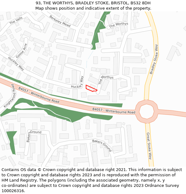 93, THE WORTHYS, BRADLEY STOKE, BRISTOL, BS32 8DH: Location map and indicative extent of plot