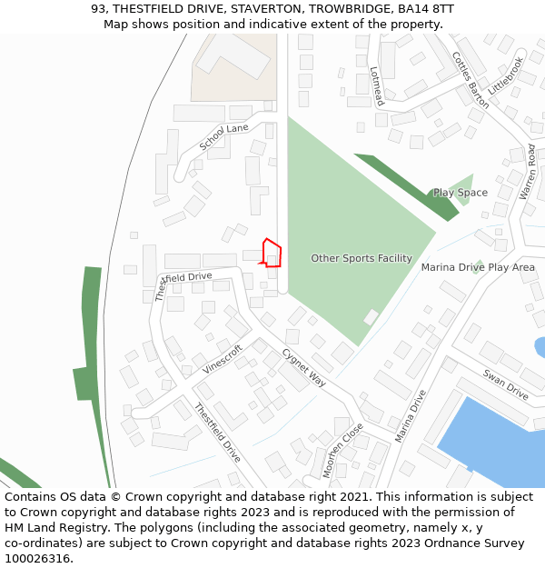 93, THESTFIELD DRIVE, STAVERTON, TROWBRIDGE, BA14 8TT: Location map and indicative extent of plot