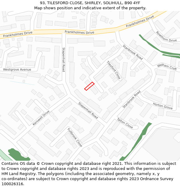 93, TILESFORD CLOSE, SHIRLEY, SOLIHULL, B90 4YF: Location map and indicative extent of plot