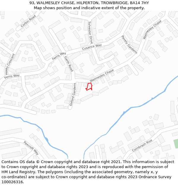 93, WALMESLEY CHASE, HILPERTON, TROWBRIDGE, BA14 7HY: Location map and indicative extent of plot