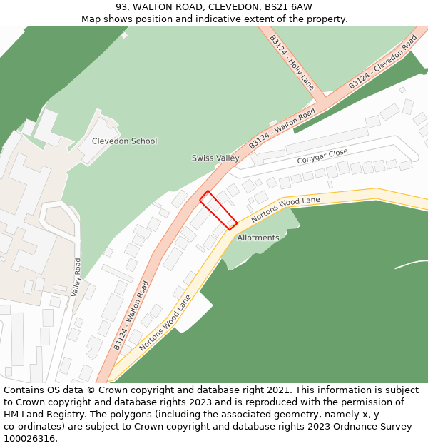 93, WALTON ROAD, CLEVEDON, BS21 6AW: Location map and indicative extent of plot