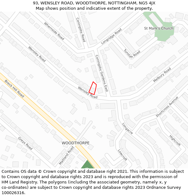 93, WENSLEY ROAD, WOODTHORPE, NOTTINGHAM, NG5 4JX: Location map and indicative extent of plot