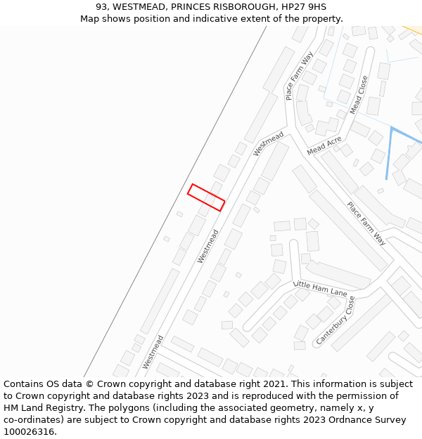 93, WESTMEAD, PRINCES RISBOROUGH, HP27 9HS: Location map and indicative extent of plot