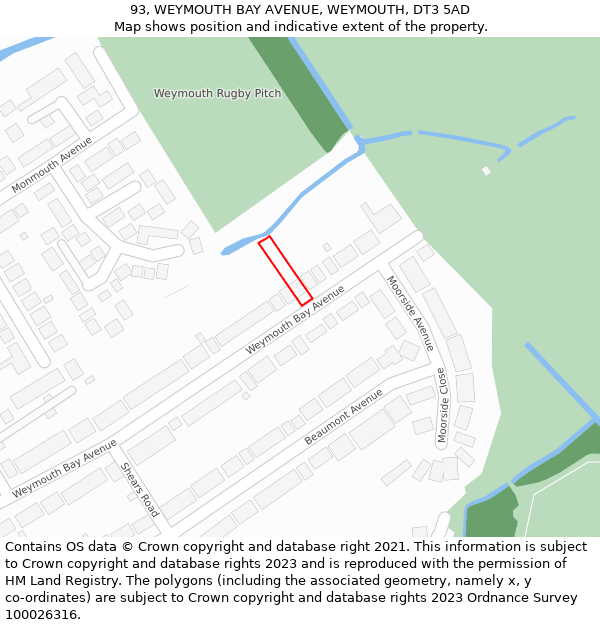 93, WEYMOUTH BAY AVENUE, WEYMOUTH, DT3 5AD: Location map and indicative extent of plot