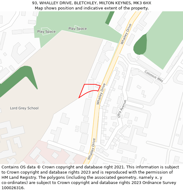 93, WHALLEY DRIVE, BLETCHLEY, MILTON KEYNES, MK3 6HX: Location map and indicative extent of plot