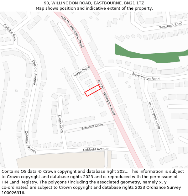 93, WILLINGDON ROAD, EASTBOURNE, BN21 1TZ: Location map and indicative extent of plot