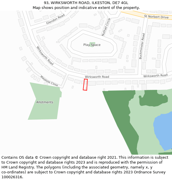 93, WIRKSWORTH ROAD, ILKESTON, DE7 4GL: Location map and indicative extent of plot