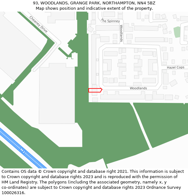 93, WOODLANDS, GRANGE PARK, NORTHAMPTON, NN4 5BZ: Location map and indicative extent of plot