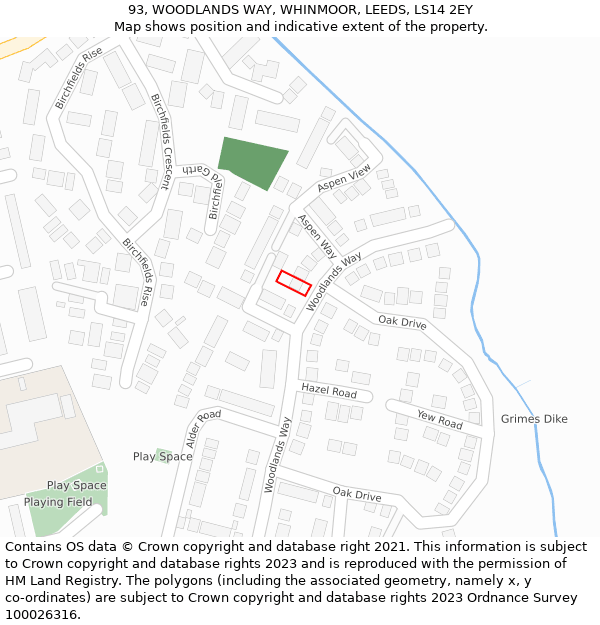 93, WOODLANDS WAY, WHINMOOR, LEEDS, LS14 2EY: Location map and indicative extent of plot
