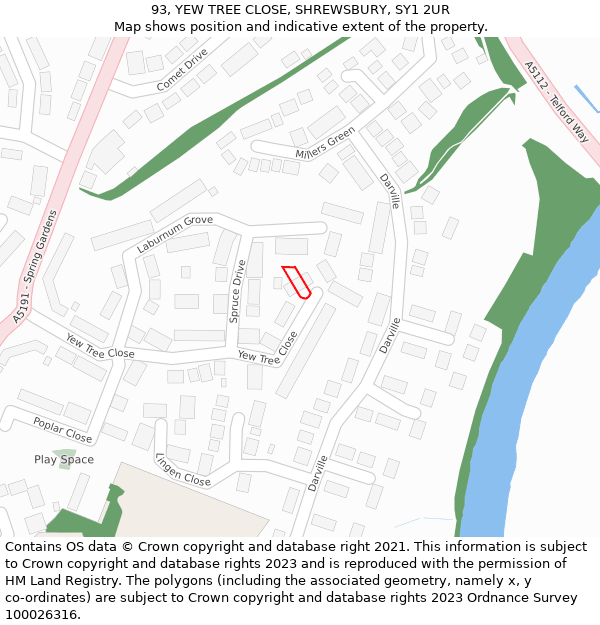 93, YEW TREE CLOSE, SHREWSBURY, SY1 2UR: Location map and indicative extent of plot