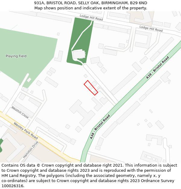 931A, BRISTOL ROAD, SELLY OAK, BIRMINGHAM, B29 6ND: Location map and indicative extent of plot