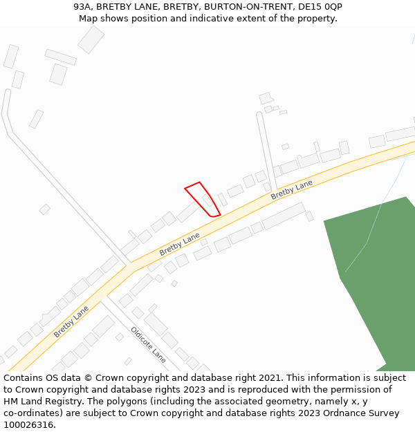 93A, BRETBY LANE, BRETBY, BURTON-ON-TRENT, DE15 0QP: Location map and indicative extent of plot