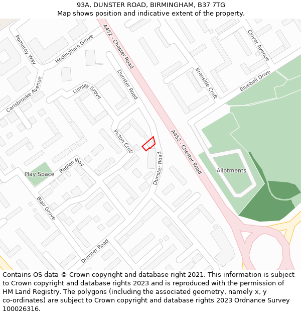 93A, DUNSTER ROAD, BIRMINGHAM, B37 7TG: Location map and indicative extent of plot