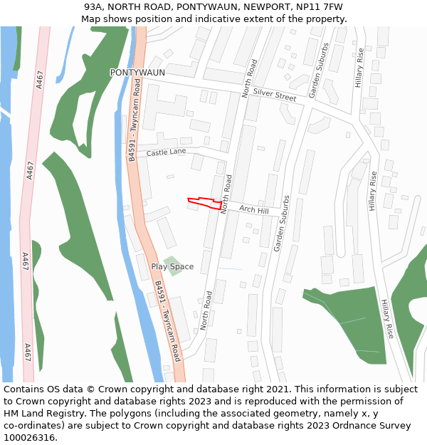 93A, NORTH ROAD, PONTYWAUN, NEWPORT, NP11 7FW: Location map and indicative extent of plot
