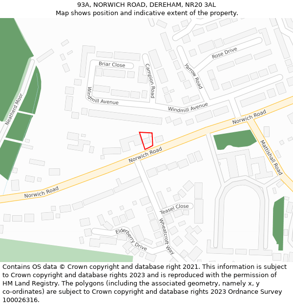 93A, NORWICH ROAD, DEREHAM, NR20 3AL: Location map and indicative extent of plot