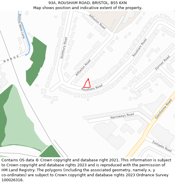 93A, ROUSHAM ROAD, BRISTOL, BS5 6XN: Location map and indicative extent of plot