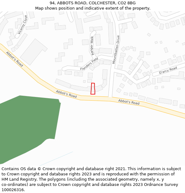 94, ABBOTS ROAD, COLCHESTER, CO2 8BG: Location map and indicative extent of plot