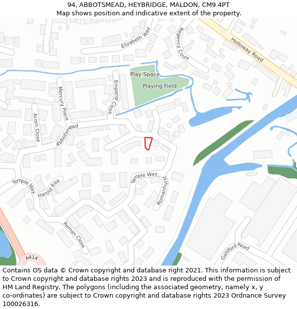 94, ABBOTSMEAD, HEYBRIDGE, MALDON, CM9 4PT: Location map and indicative extent of plot