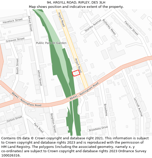 94, ARGYLL ROAD, RIPLEY, DE5 3LH: Location map and indicative extent of plot